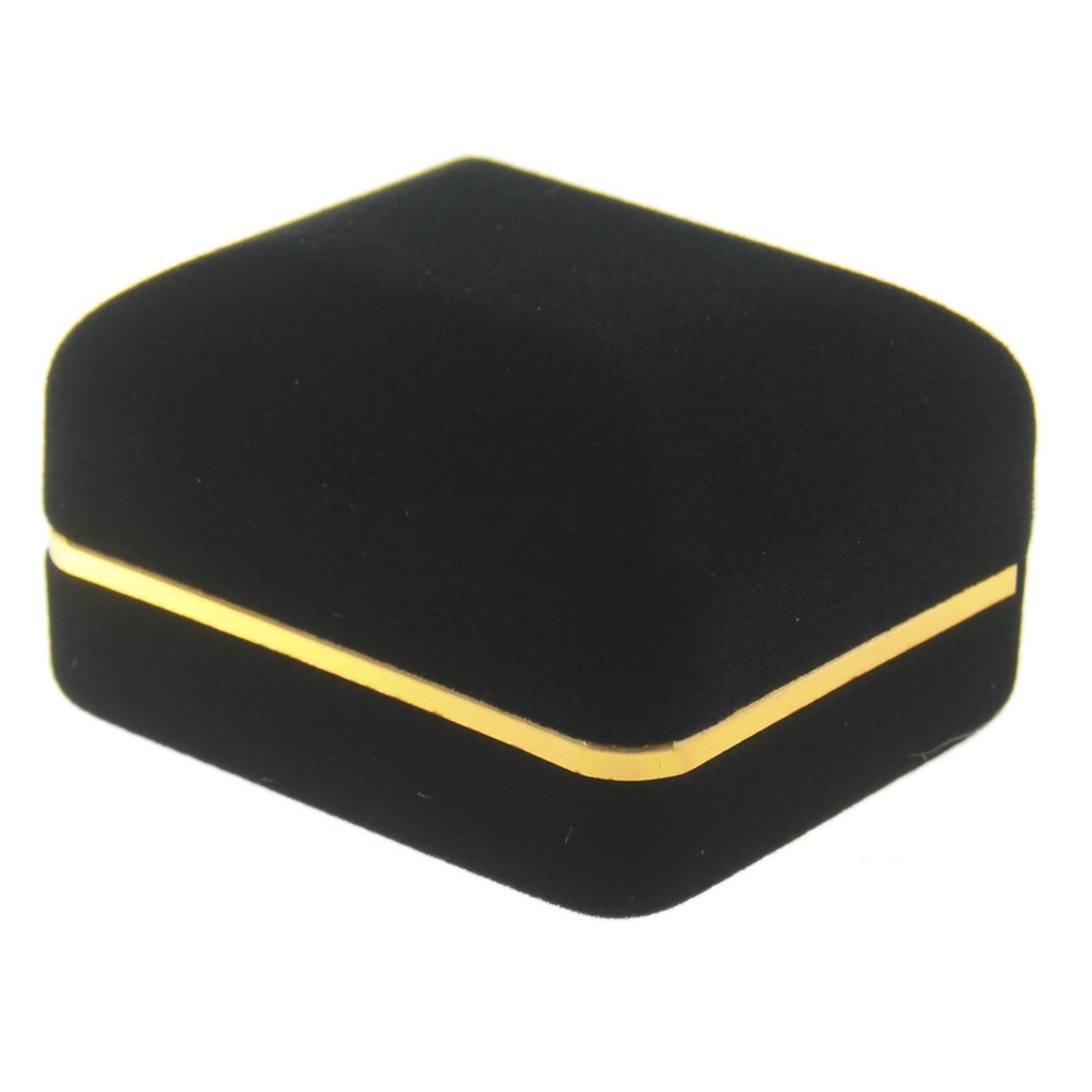 BLACK VELVET WITH GOLD TRIM DOUBLE RING BOX