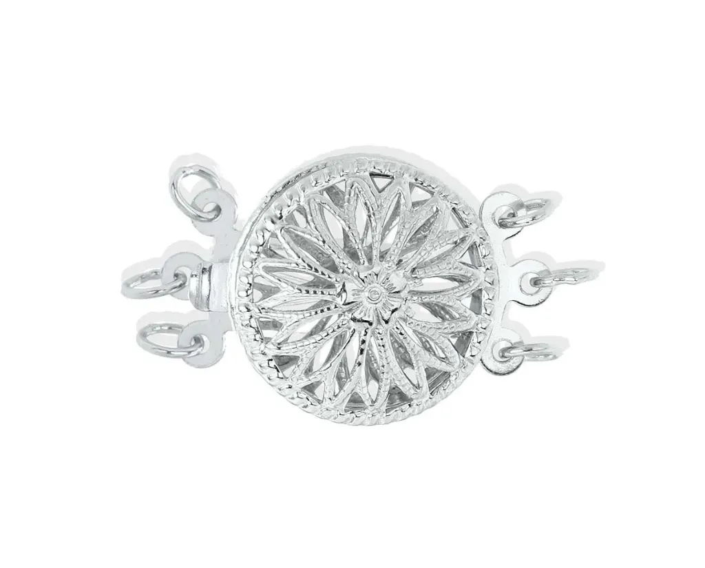 STERLING SILVER FILIGREE ROUND LARGE PEARL CLASP 3-STRAND