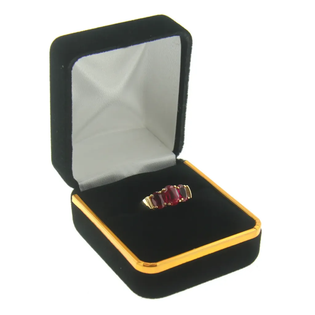 [65-120] BLACK VELVET WITH GOLD TRIM SINGLE RING BOX