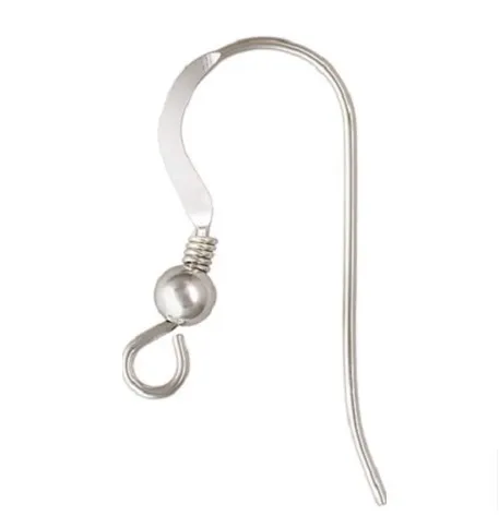 STERLING SILVER EARWIRES FLAT SHEPHERD HOOK WITH BALL & COIL
