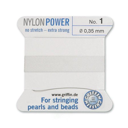 [38-110] WHITE NYLON BEAD CORD CARD (Size 1)