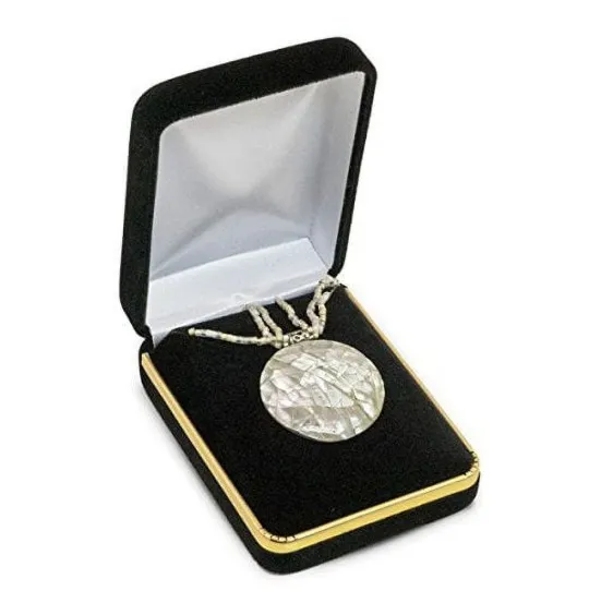[65-122] BLACK VELVET WITH GOLD TRIM PENDANT & EARRING BOX