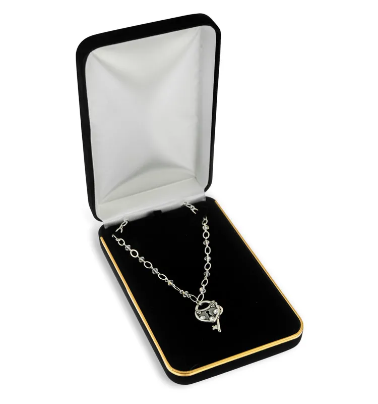 [65-126] BLACK VELVET WITH GOLD TRIM NECKLACE BOX
