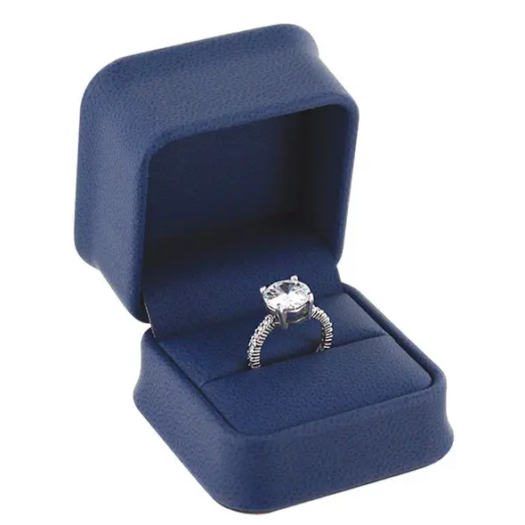 PLUSH BLUE LEATHERETTE SINGLE RING BOX