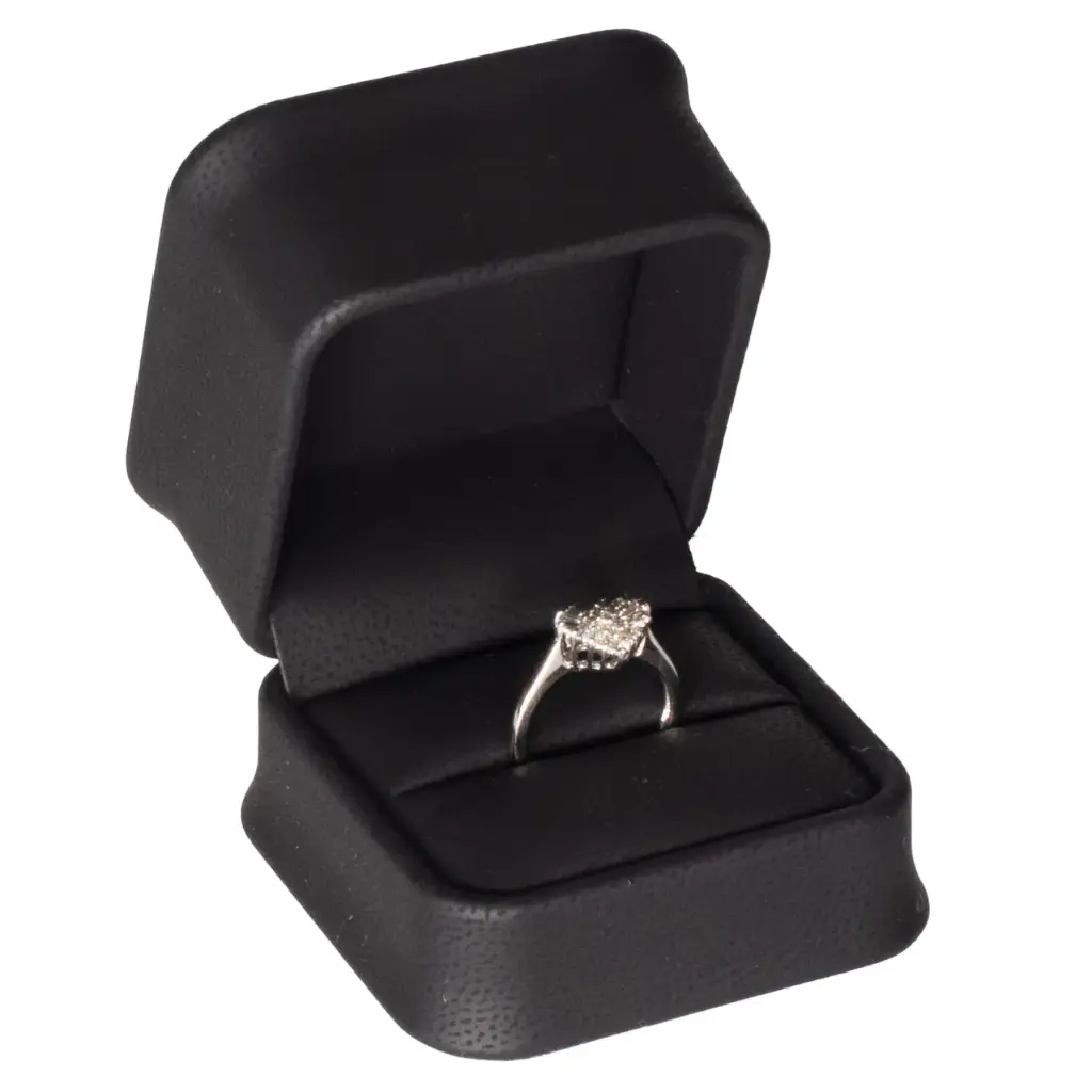 [65-140BK] PLUSH BLACK LEATHERETTE SINGLE RING BOX