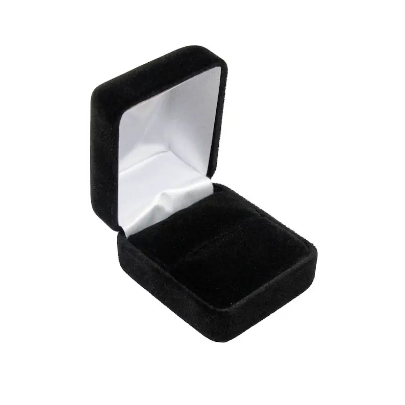 [65-191BK] BLACK VELOUR SINGLE RING BOX