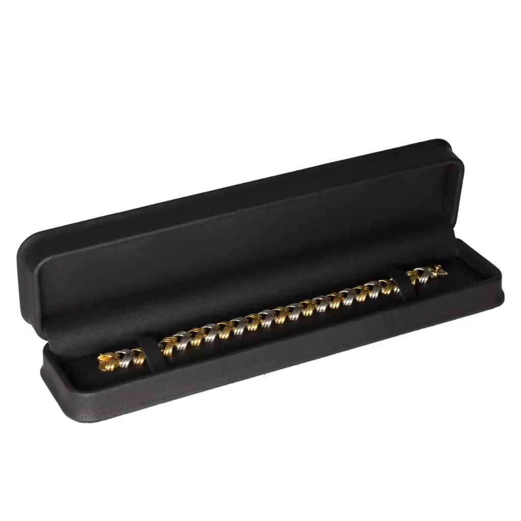 [65-144BK] PLUSH BLACK LEATHERETTE BRACELET BOX
