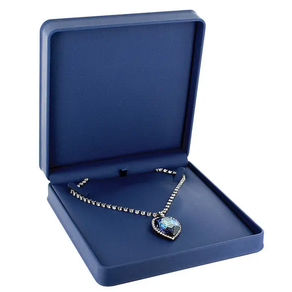 [65-146BL] PLUSH BLUE LEATHERETTE NECKLACE BOX