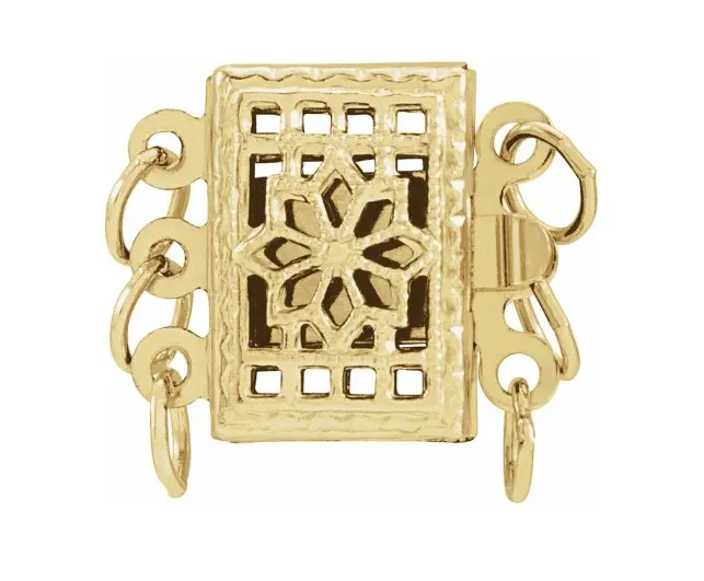GOLD FILL FILIGREE PEARL CLASP RECTANGLE 3-STRAND