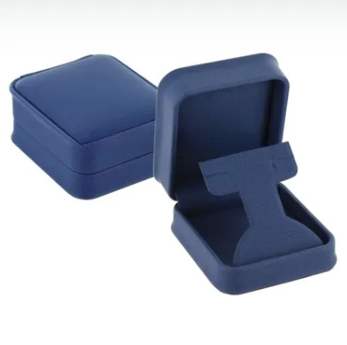 PLUSH BLUE LEATHERETTE T BAR EARRING BOX