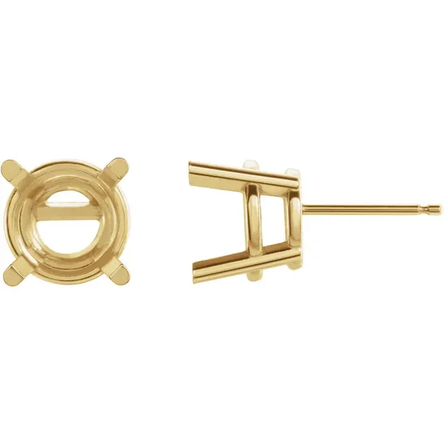 PUSH BACK 4-PRONG BASKET EARRING W/ BACKING 14K YELLOW GOLD MOUNT