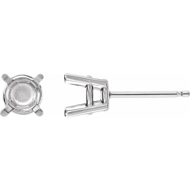 PUSH BACK 4-PRONG BASKET EARRING W/ BACKING 14K WHITE GOLD