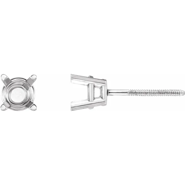 SCREW BACK 4-PRONG BASKET EARRING W/ BACKING 14K WHITE GOLD