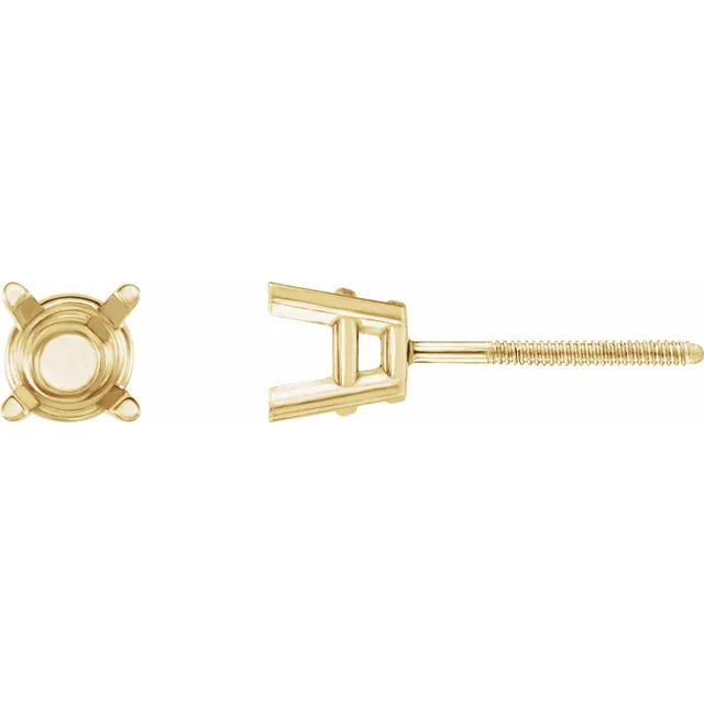 SCREW BACK 4-PRONG BASKET EARRING W/ BACKING 14K YELLOW GOLD