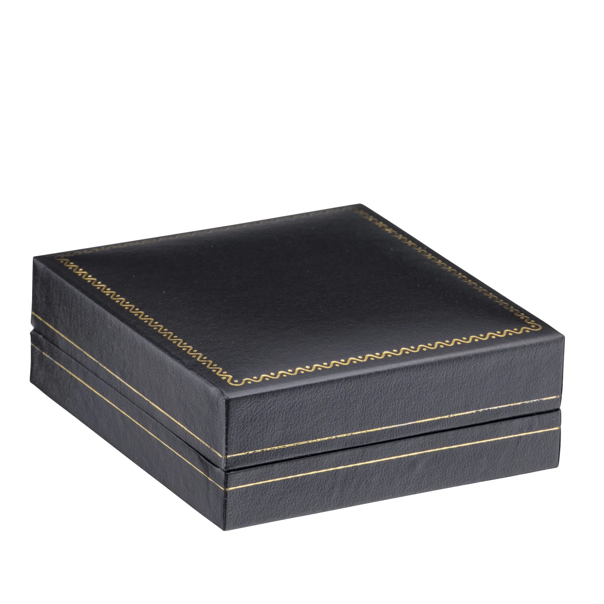 [65-176BK] BLACK LEATHERETTE SQUARE NECKLACE BOX