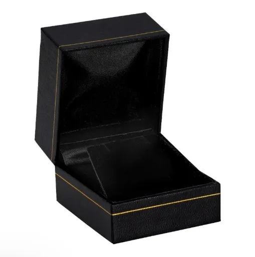 [65-171BK] BLACK LEATHERETTE EARRING BOX