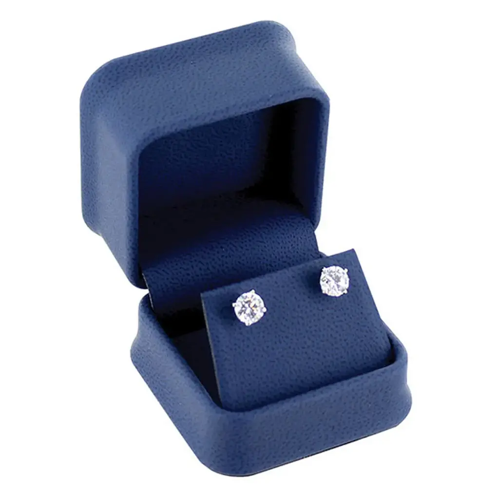 [65-141BL] PLUSH BLUE LEATHERETTE EARRING BOX