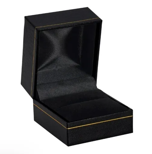 [65-170BK] BLACK LEATHERET RING BOX