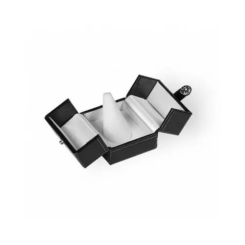 [65-160BK] BLACK LEATHERETTE DOUBLE DOOR RING FINGER BOX