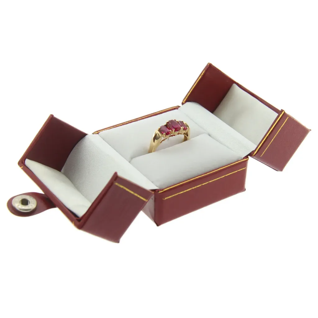 [65-162RD] RED LEATHERETTE DOUBLE DOOR RING BOX