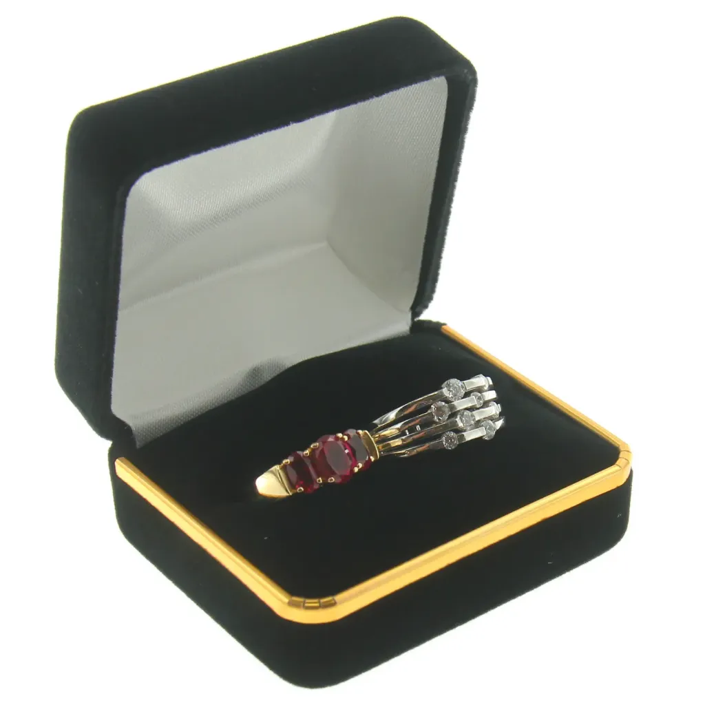 [65-123] BLACK VELVET WITH GOLD TRIM DOUBLE RING BOX