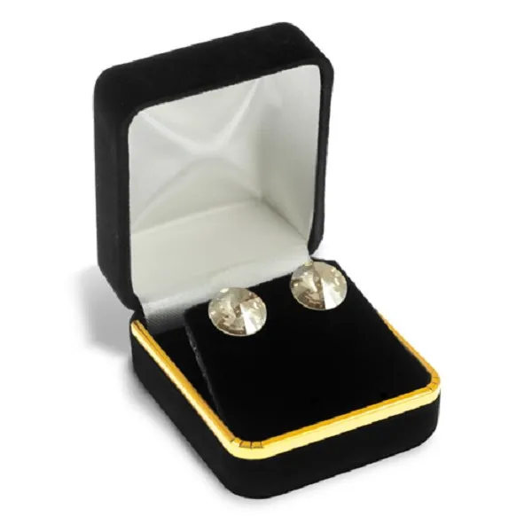 [65-121] BLACK VELVET WITH GOLD TRIM EARRING BOX
