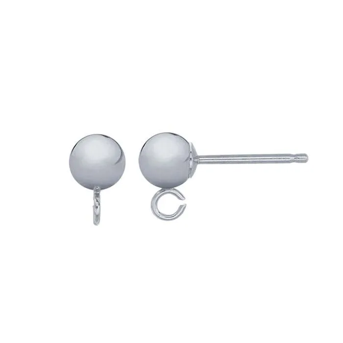 STERLING SILVER BALL EARRING WITH RING - 4MM