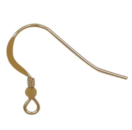 GOLD FILLED SHEPHERD HOOK EARWIRE FLAT WITH BALL & COIL